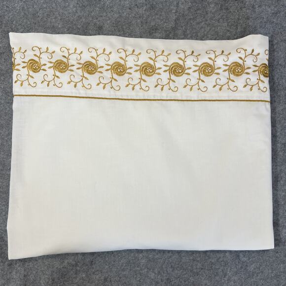 Vtg WAMSUTTA Superlin Standard Twin Flat Sheet No Iron 70s USA Gold White - Picture 1 of 5